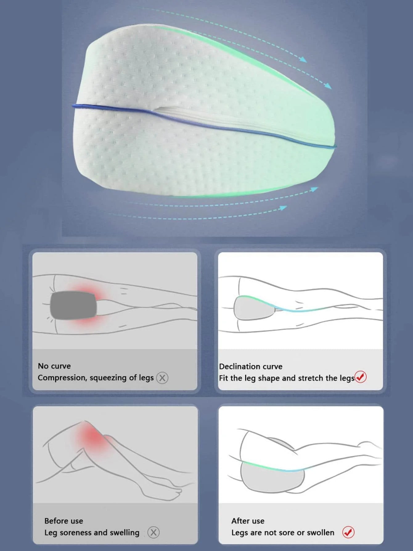 1Pc Leg Pillow Memory Cotton Slow Rebound Leg Pillow Side Lying Heart Shaped Memory Cotton Vein Cushion Leg Pillow
