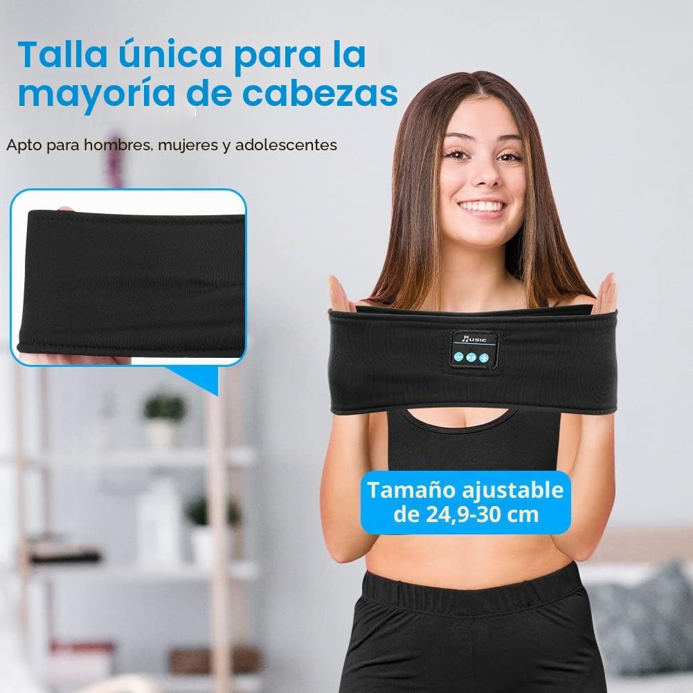 Flintronic Auriculares Para Dormir, Diadema Deportiva Para Dormir, Antifaz Para Dormir Auriculares Bluetooth, Para Deportes, Musica, Correr, Viajar(Negro)