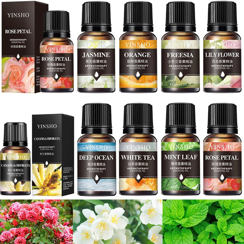 17Flavors 10Ml Essential Oil for Aroma Diffuser Airhumidifier Home Water-Soluble Lavender Rose Car Air Fresheners Perfume Refill