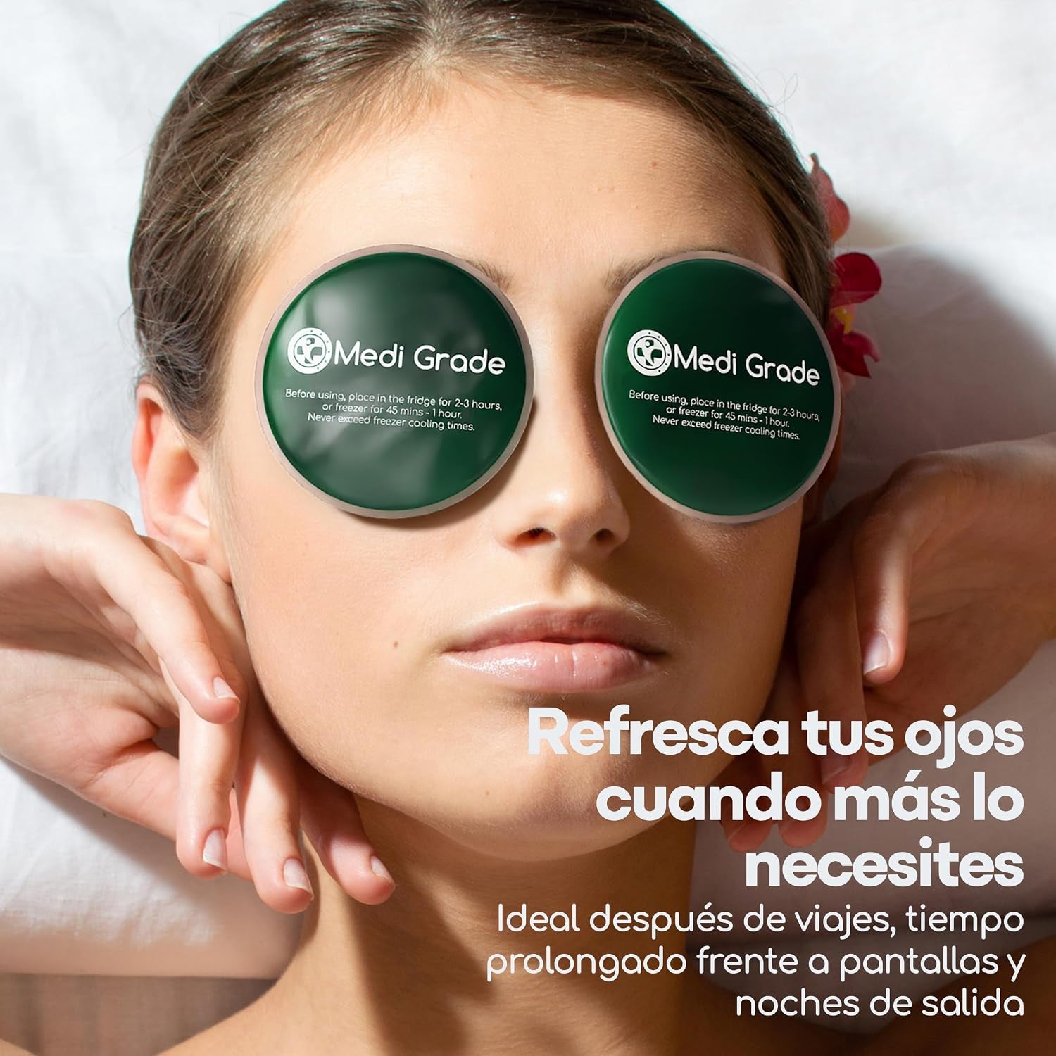 Medi Grade Antifaz De Gel Frío – Máscara De Gel Para Ojos Reutilizable, 2 Parches De Ojos Para Bolsas Y Ojeras, 1 Tejido De Licra, 1 Neceser – Relájate En Casa Con Nuestro Antifaz Relajante
