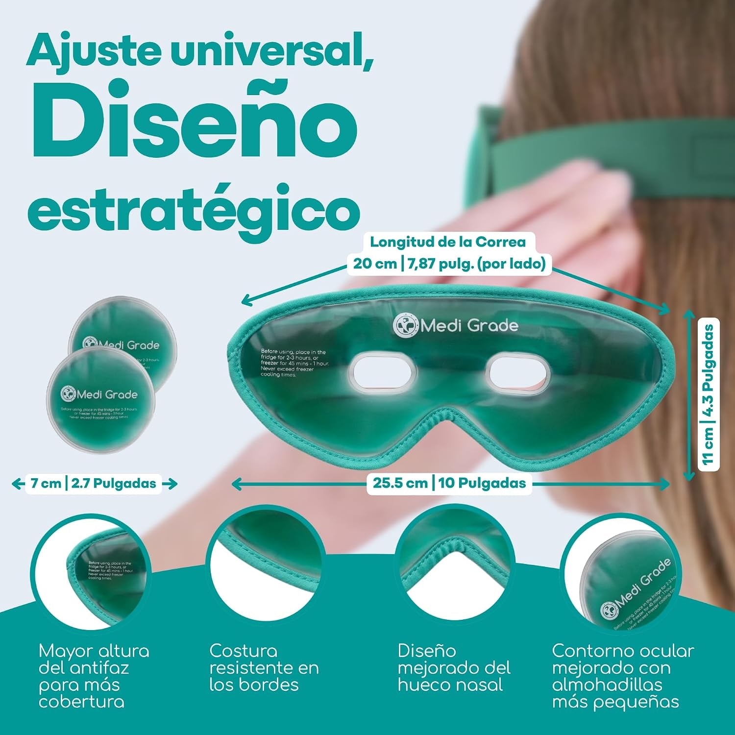Medi Grade Antifaz De Gel Frío – Máscara De Gel Para Ojos Reutilizable, 2 Parches De Ojos Para Bolsas Y Ojeras, 1 Tejido De Licra, 1 Neceser – Relájate En Casa Con Nuestro Antifaz Relajante