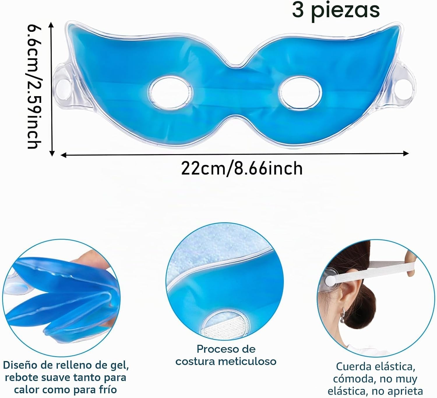 3 Piezas Máscara De Gel Para Ojos, Máscara De Ojos Refrescante Reutilizable, Antifaz De Gel De Calor Y Frío Para Migrañas, Ojeras, Sequedad De Ojos Y Dolor De Cabeza