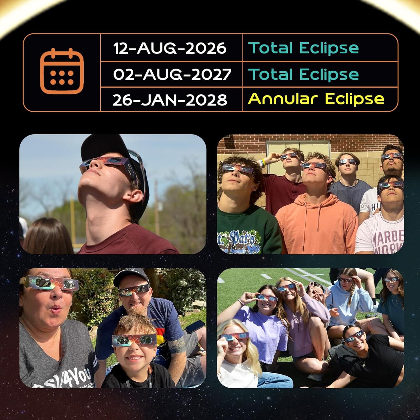 Helioclipse 6/12/25/50/100 Gafas Eclipse Solar Homologadas ISO 12312-2 2026 - Gafas Para Ver Eclipse Solar - Gafas De Eclipse Solar Homologadas