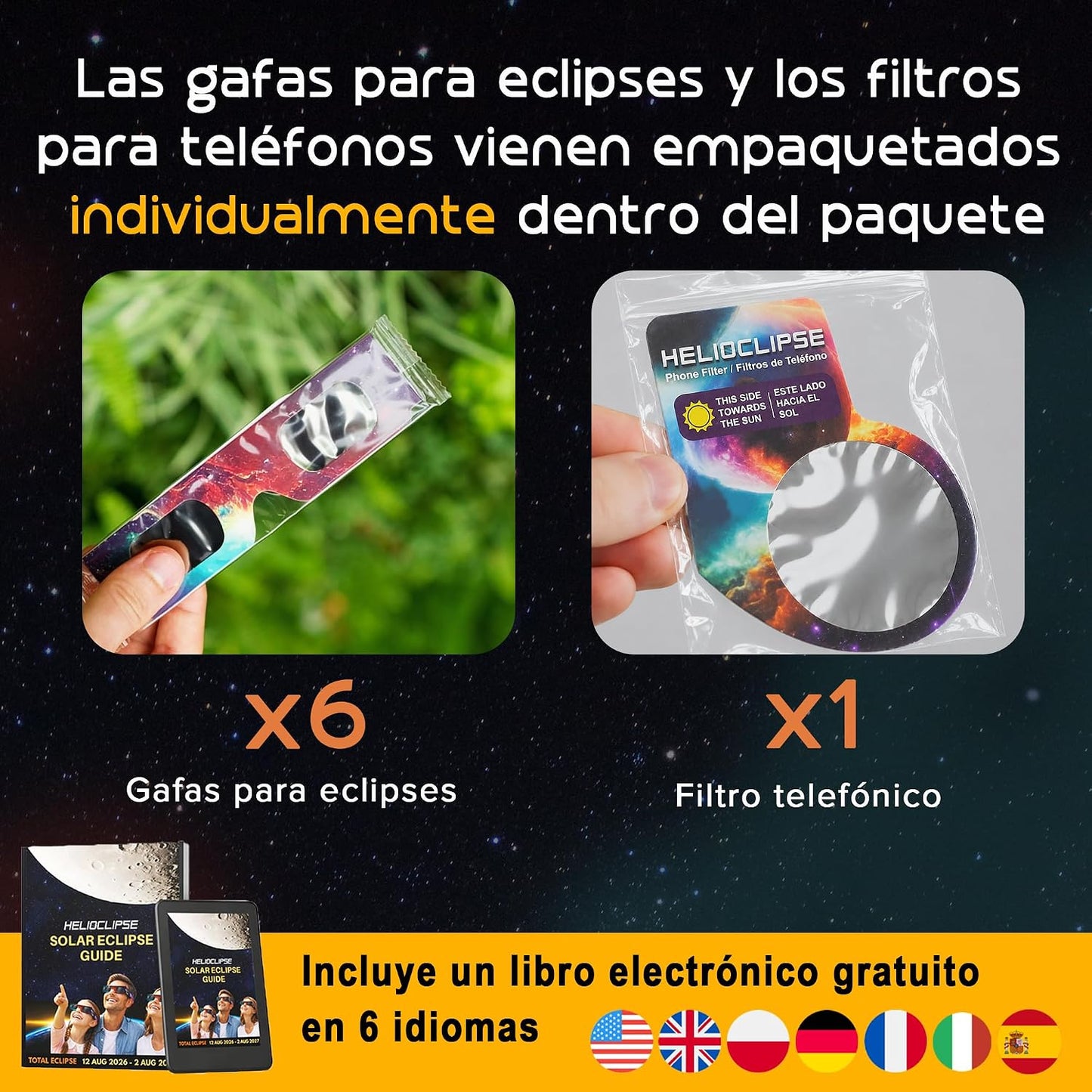 Helioclipse 6/12/25/50/100 Gafas Eclipse Solar Homologadas ISO 12312-2 2026 - Gafas Para Ver Eclipse Solar - Gafas De Eclipse Solar Homologadas