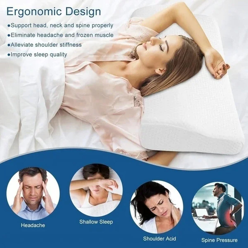 Slow Rebound Memory Foam Pillow for Neck Pain Cervical Contour Pillow anti Snore Side Sleepers Pillows with Washable Pillow Case